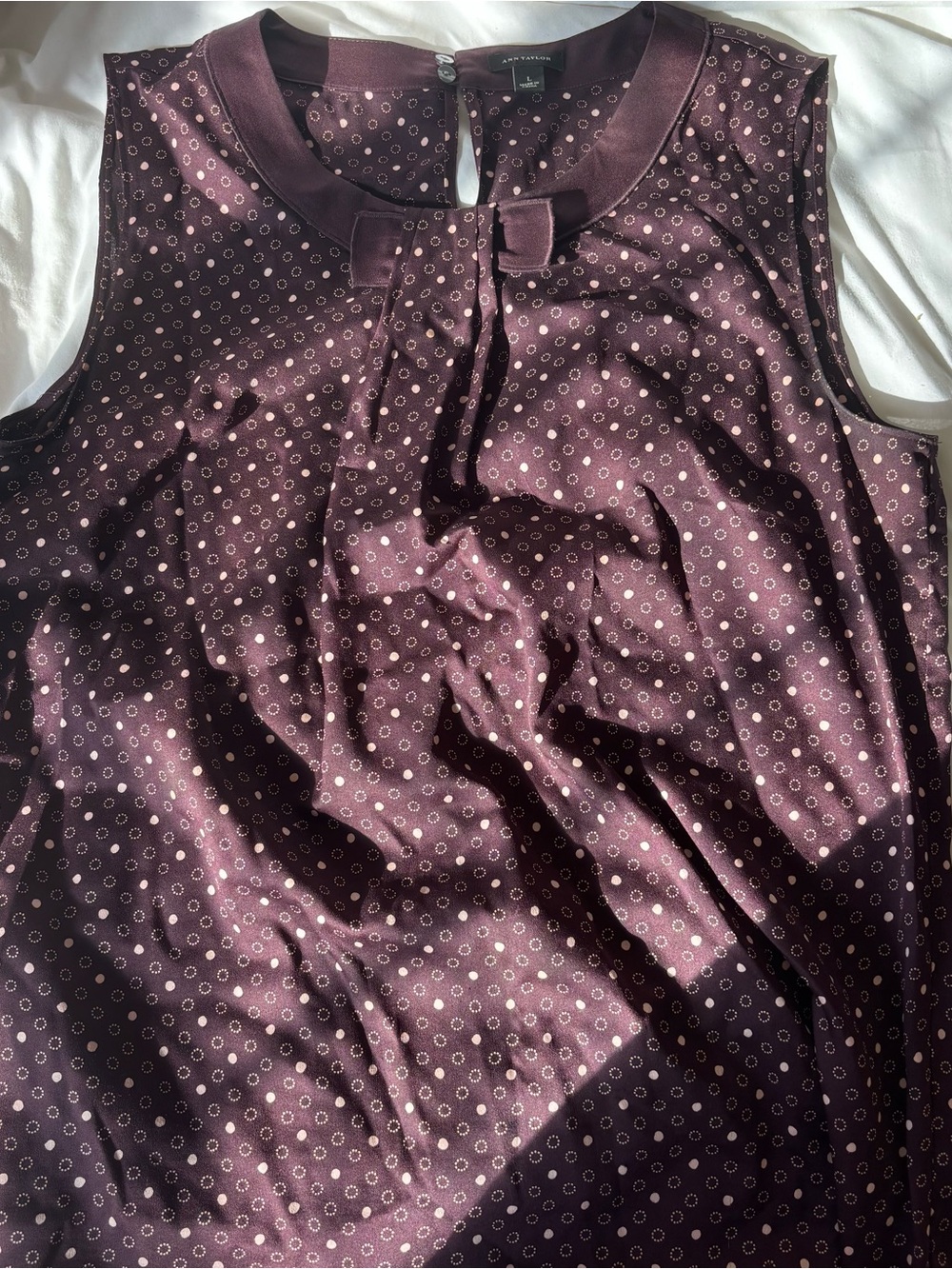 Ann Taylor Plum Sleeveless Bow-Neck Dot Print Camisole